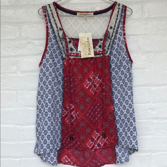 Rewind Tops - Rewind Sleeveless Top  (Red, White, & Blue)
